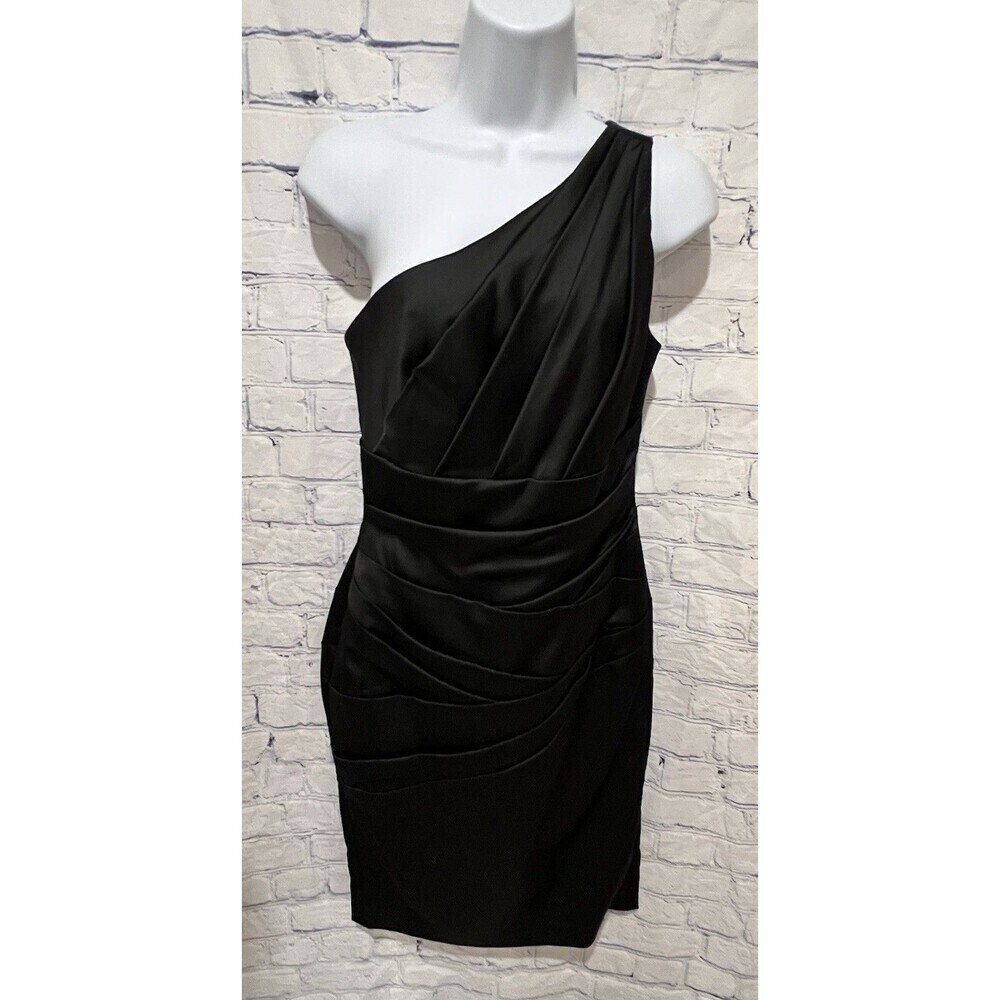 NWT David’s Bridal Black Slim One Shoulder Cocktail Evening Dress Size 2